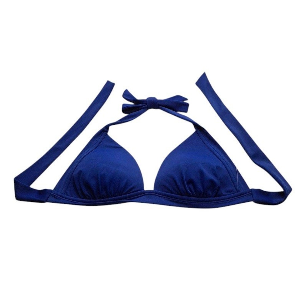 Arizona Jean Co Women Halter Bikini Top Large Blue Padded Ruched Summer Beach